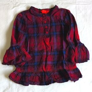 joe fresh red plaid viscose bell sleeve popover blouse girls size s/p 6